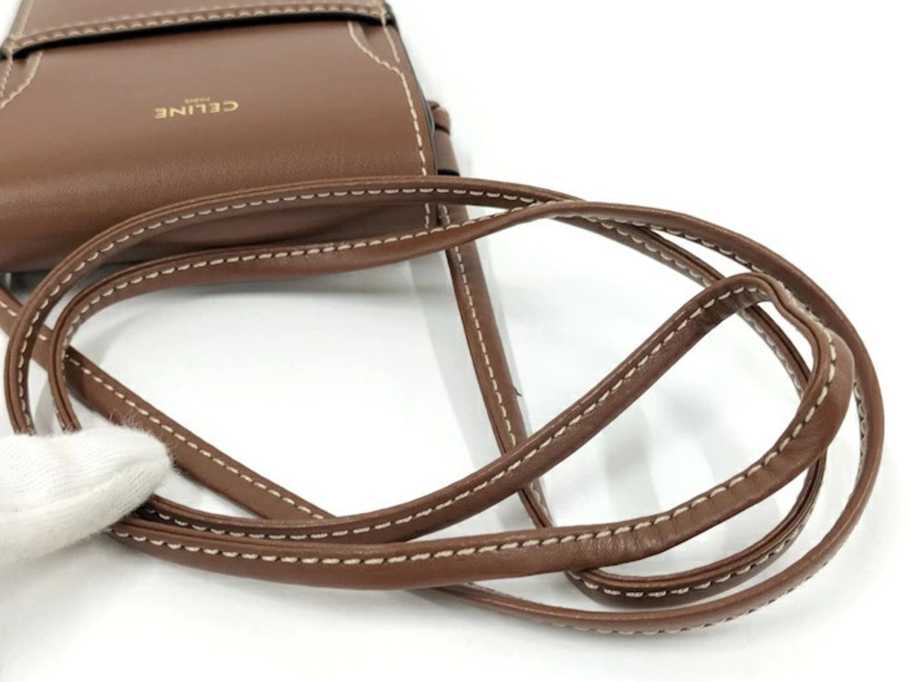 Celine Shoulder Bag Phone Case Leather Brown - Picture 4 of 10